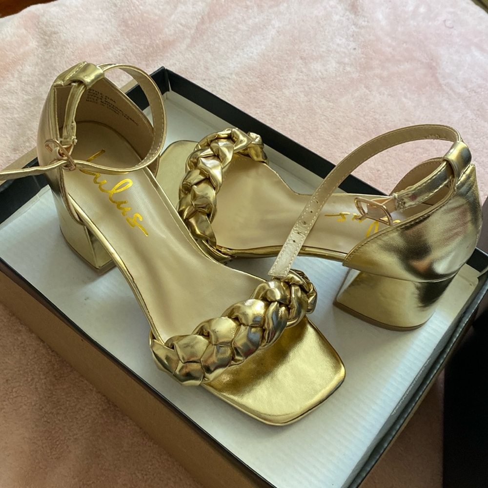Lulu’s Gold Block Heels